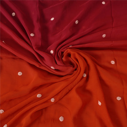 Embroidered Pure Georgette Silk Vintage Saree Red Wedding Partywear Sari 5 Yard Craft Fabric Sewing Indian Textile Heritage By KreatvKraft