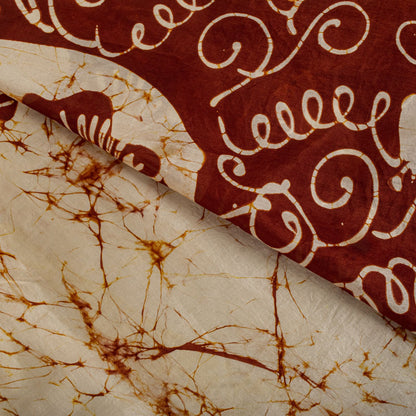 Sanskriti Vintage Batik Work-Zari Border Pure Silk Saree White-Brown Sari Fabric