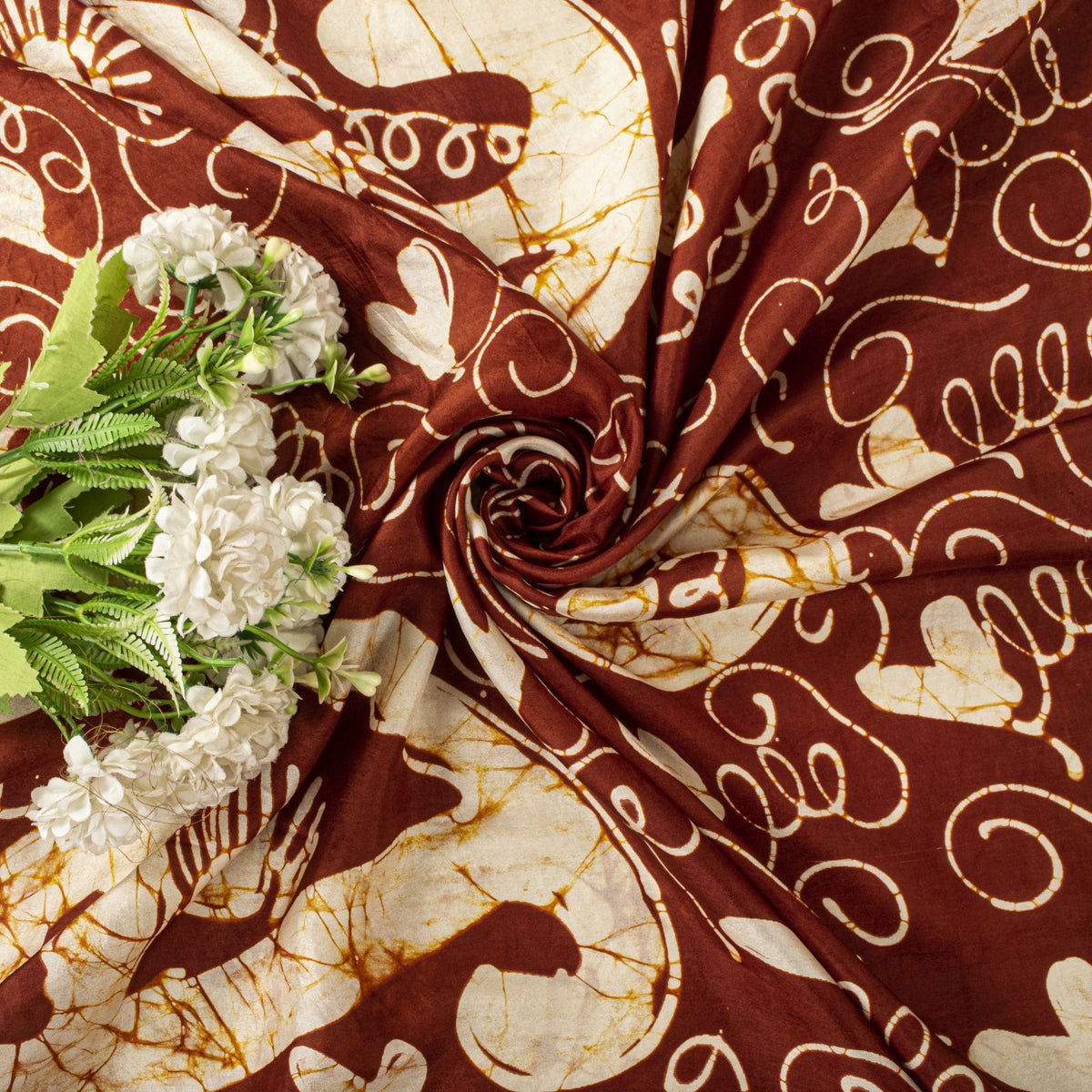 Sanskriti Vintage Batik Work-Zari Border Pure Silk Saree White-Brown Sari Fabric