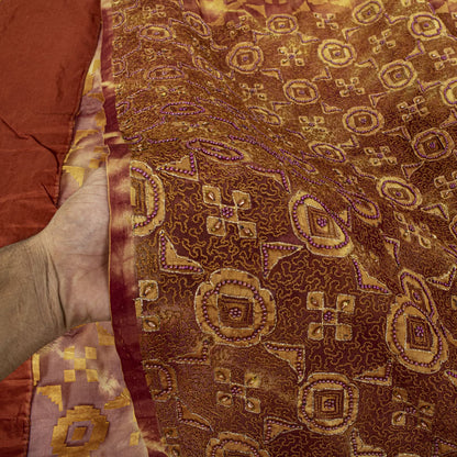 Sanskriti Vintage Hand Beaded-Woven Pure Organza Saree Maroon Sari Craft Fabric