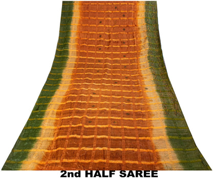 Sanskriti Vintage Hand Embroidery Kantha-Woven Pure Silk Saree Orange-Green Sari