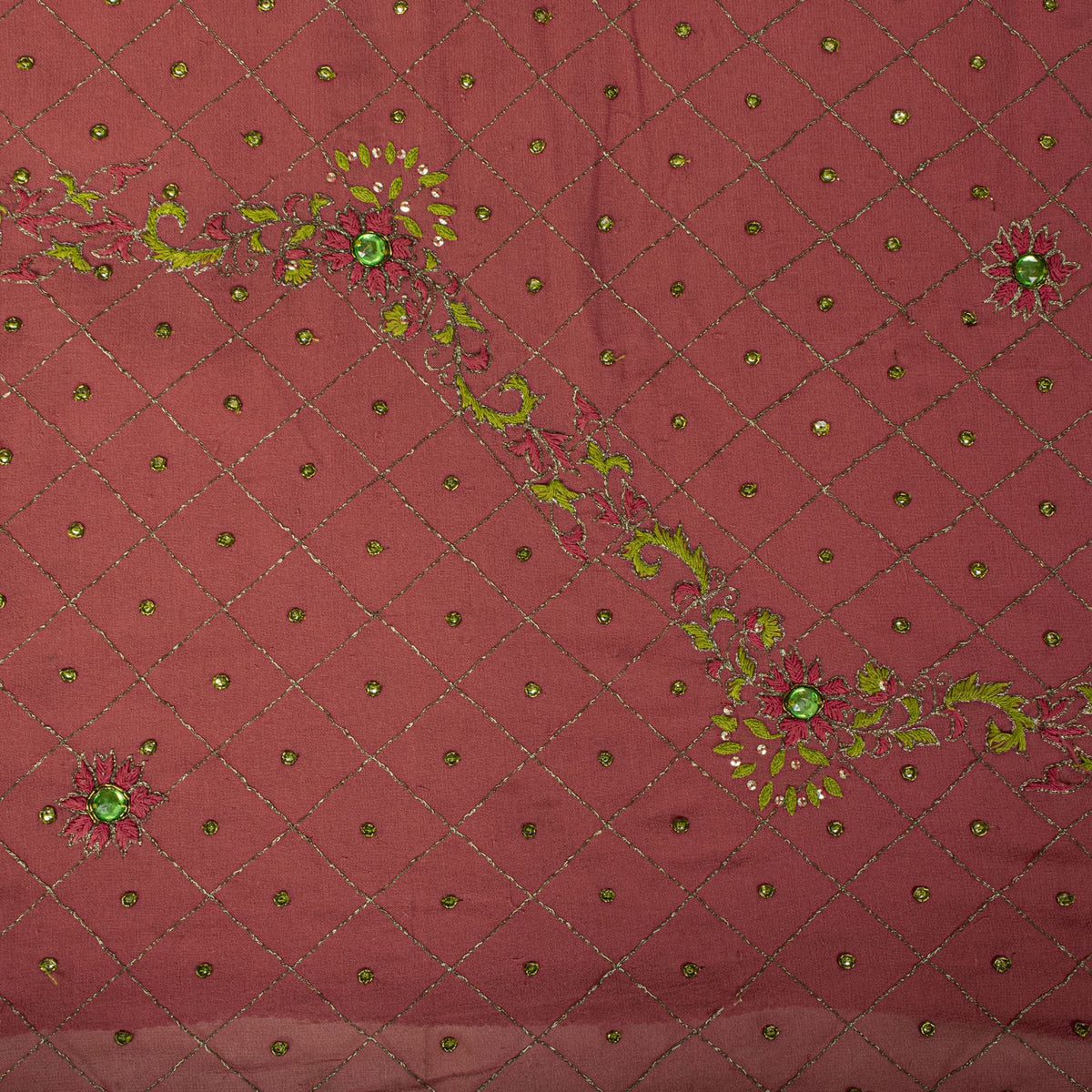 Sanskriti Vintage Hand Embroidered Pure Georgette Saree Pink Sari Craft Fabric