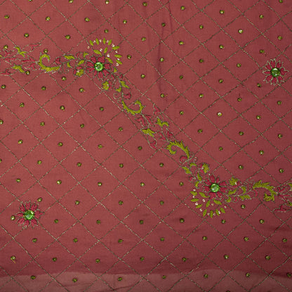 Sanskriti Vintage Hand Embroidered Pure Georgette Saree Pink Sari Craft Fabric