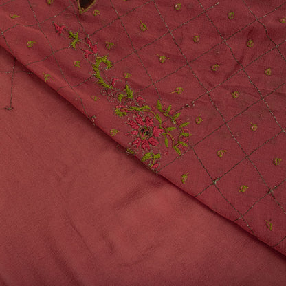 Sanskriti Vintage Hand Embroidered Pure Georgette Saree Pink Sari Craft Fabric