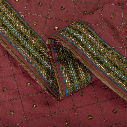 Sanskriti Vintage Hand Embroidered Pure Georgette Saree Pink Sari Craft Fabric