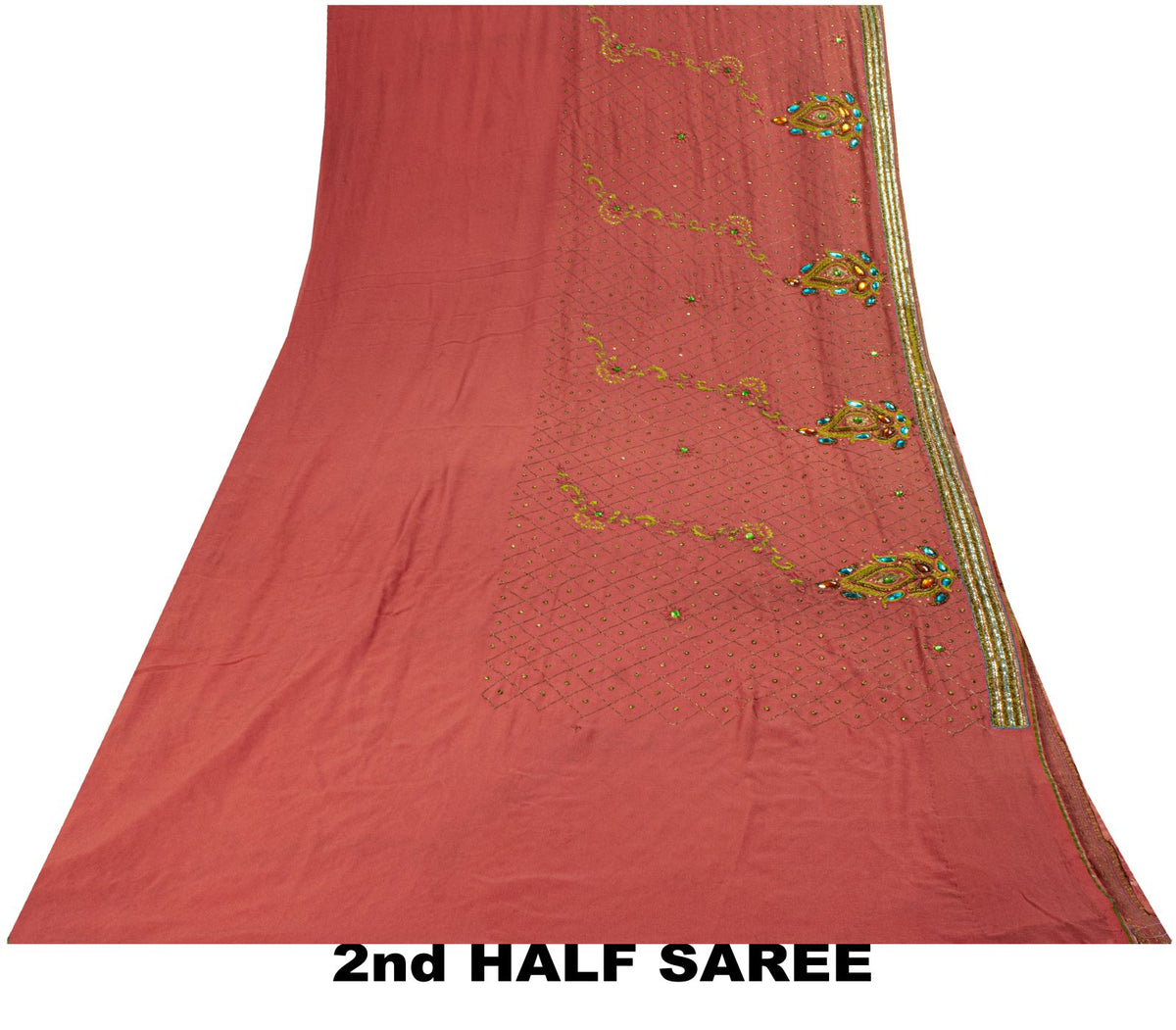 Sanskriti Vintage Hand Embroidered Pure Georgette Saree Pink Sari Craft Fabric