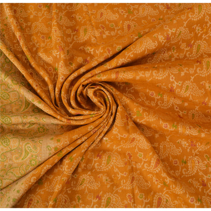 Jacquard Paisley Woven 100% Pure Silk Vintage Saree Mustard Wedding Partywear Sari 5 Yard Craft Fabric Dress Making, Upcyling By KreatvKraft