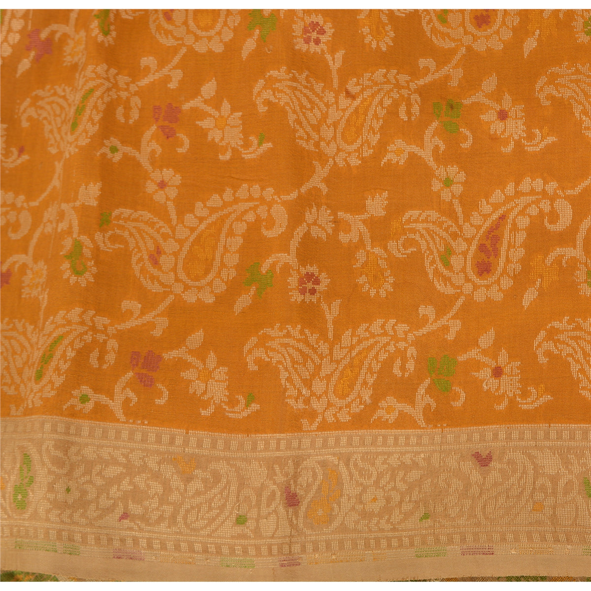 Jacquard Paisley Woven 100% Pure Silk Vintage Saree Mustard Wedding Partywear Sari 5 Yard Craft Fabric Dress Making, Upcyling By KreatvKraft