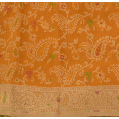 Jacquard Paisley Woven 100% Pure Silk Vintage Saree Mustard Wedding Partywear Sari 5 Yard Craft Fabric Dress Making, Upcyling By KreatvKraft