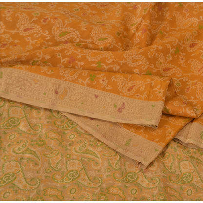 Jacquard Paisley Woven 100% Pure Silk Vintage Saree Mustard Wedding Partywear Sari 5 Yard Craft Fabric Dress Making, Upcyling By KreatvKraft