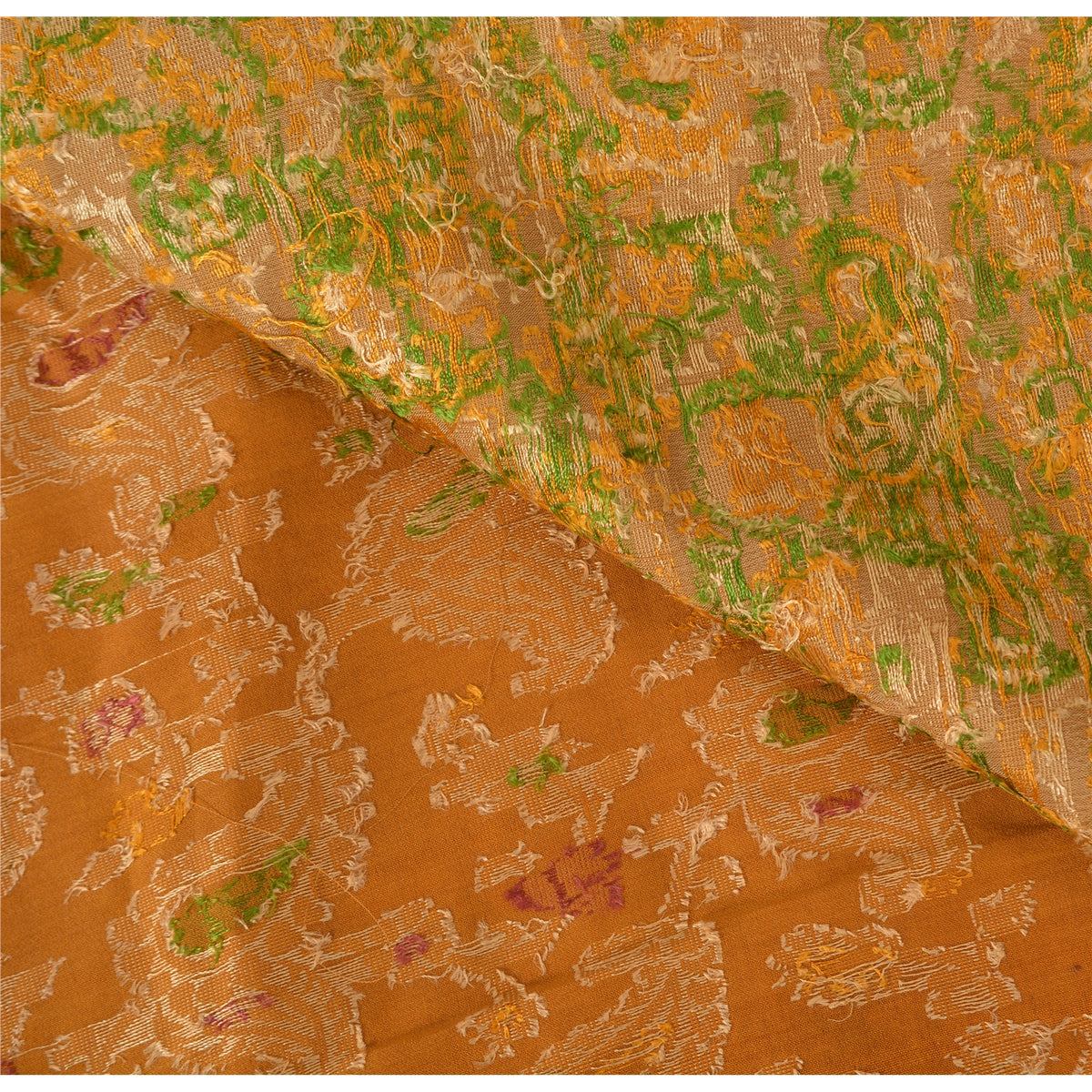 Jacquard Paisley Woven 100% Pure Silk Vintage Saree Mustard Wedding Partywear Sari 5 Yard Craft Fabric Dress Making, Upcyling By KreatvKraft