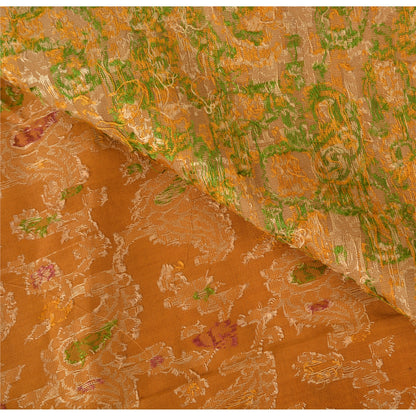 Jacquard Paisley Woven 100% Pure Silk Vintage Saree Mustard Wedding Partywear Sari 5 Yard Craft Fabric Dress Making, Upcyling By KreatvKraft