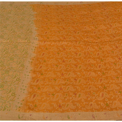 Jacquard Paisley Woven 100% Pure Silk Vintage Saree Mustard Wedding Partywear Sari 5 Yard Craft Fabric Dress Making, Upcyling By KreatvKraft