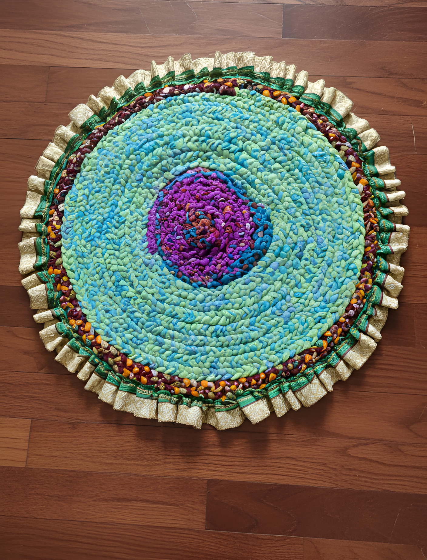 Sanskriti New Gudri/Rug Handmade Pure Cotton Multicolor Round 18" Dia Accent