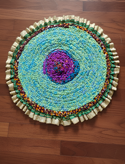 Sanskriti New Gudri/Rug Handmade Pure Cotton Multicolor Round 18" Dia Accent