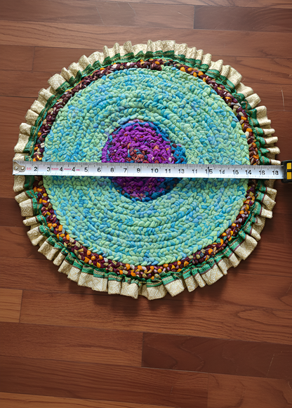 Sanskriti New Gudri/Rug Handmade Pure Cotton Multicolor Round 18" Dia Accent