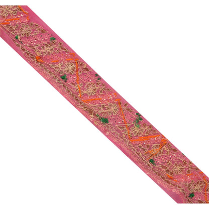 Sanskriti Vintage Handmade Gota Patti Georgette Heavy Sari Border 1 Yd Pink Trim