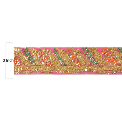 Sanskriti Vintage Handmade Gota Patti Georgette Heavy Sari Border 1 Yd Pink Trim