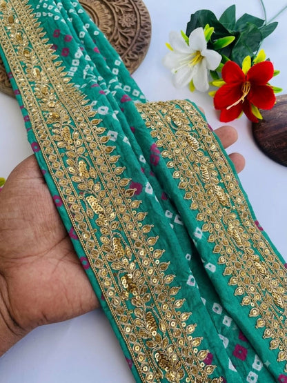 Sanskriti Vintage Handmade Gota Patti Georgette Heavy Sari Border 1 Yd Blue Lace