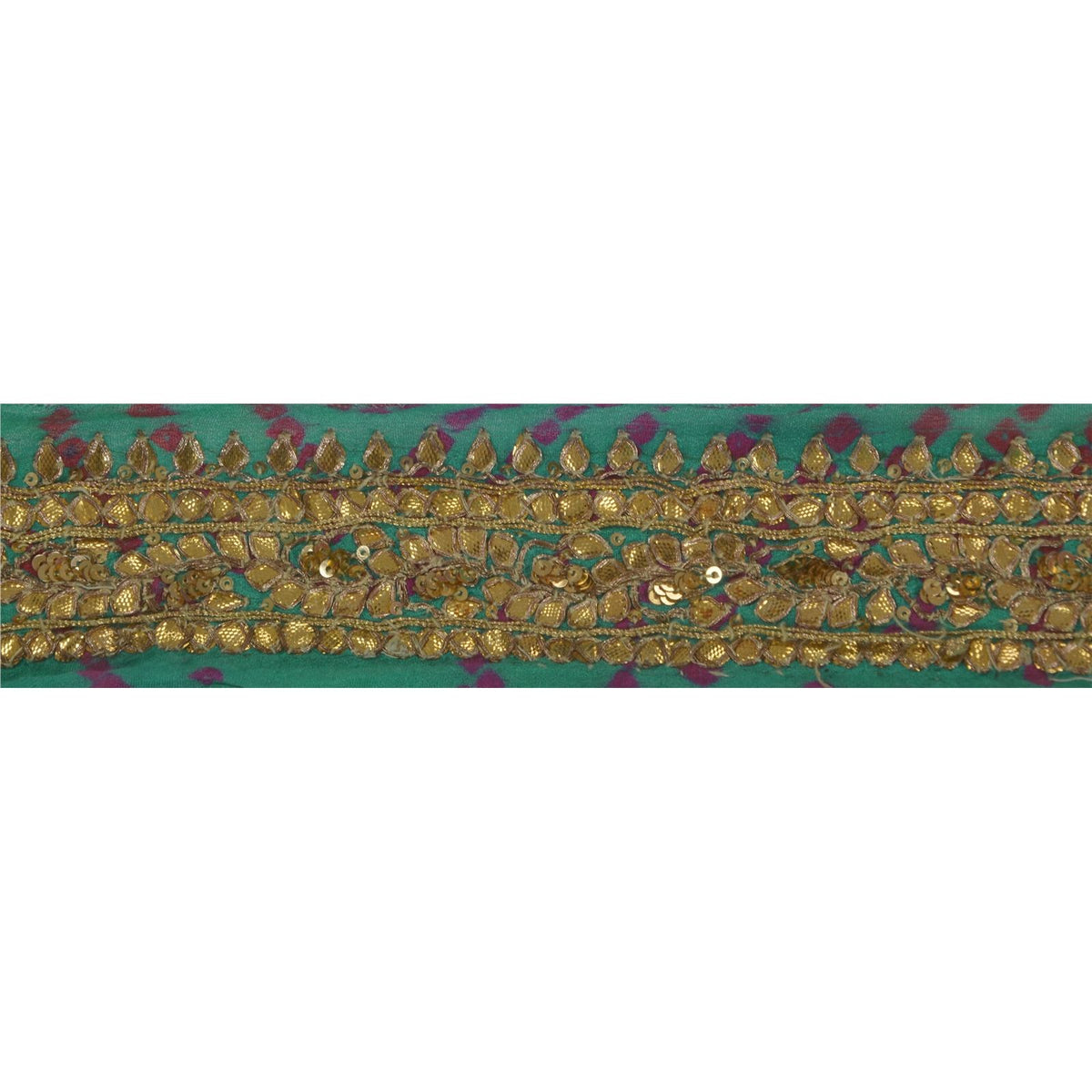 Sanskriti Vintage Handmade Gota Patti Georgette Heavy Sari Border 1 Yd Blue Lace