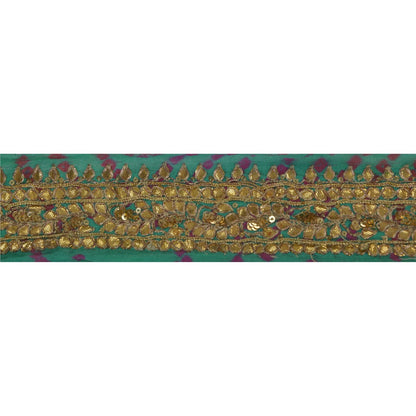 Sanskriti Vintage Handmade Gota Patti Georgette Heavy Sari Border 1 Yd Blue Lace