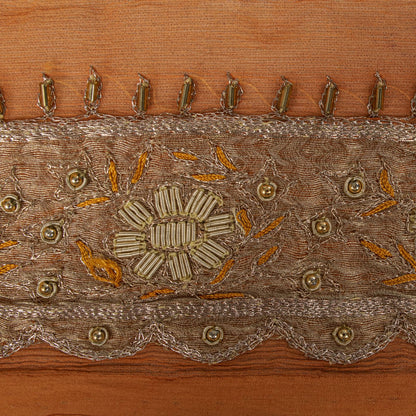 Sanskriti Vintage Hand Embroidered Heavy 1 Yard Sari Border Orange Chiffon Lace