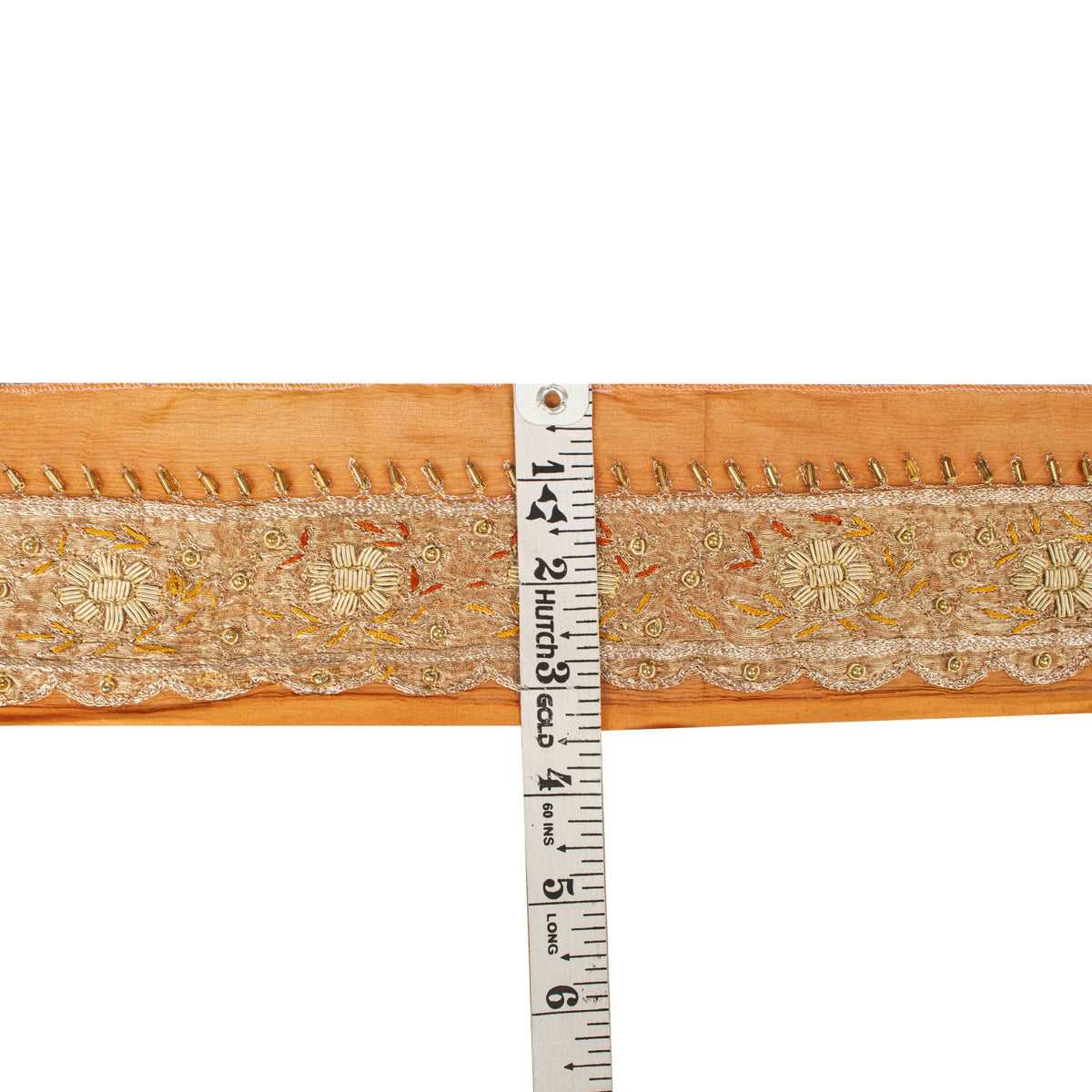 Sanskriti Vintage Hand Embroidered Heavy 1 Yard Sari Border Orange Chiffon Lace