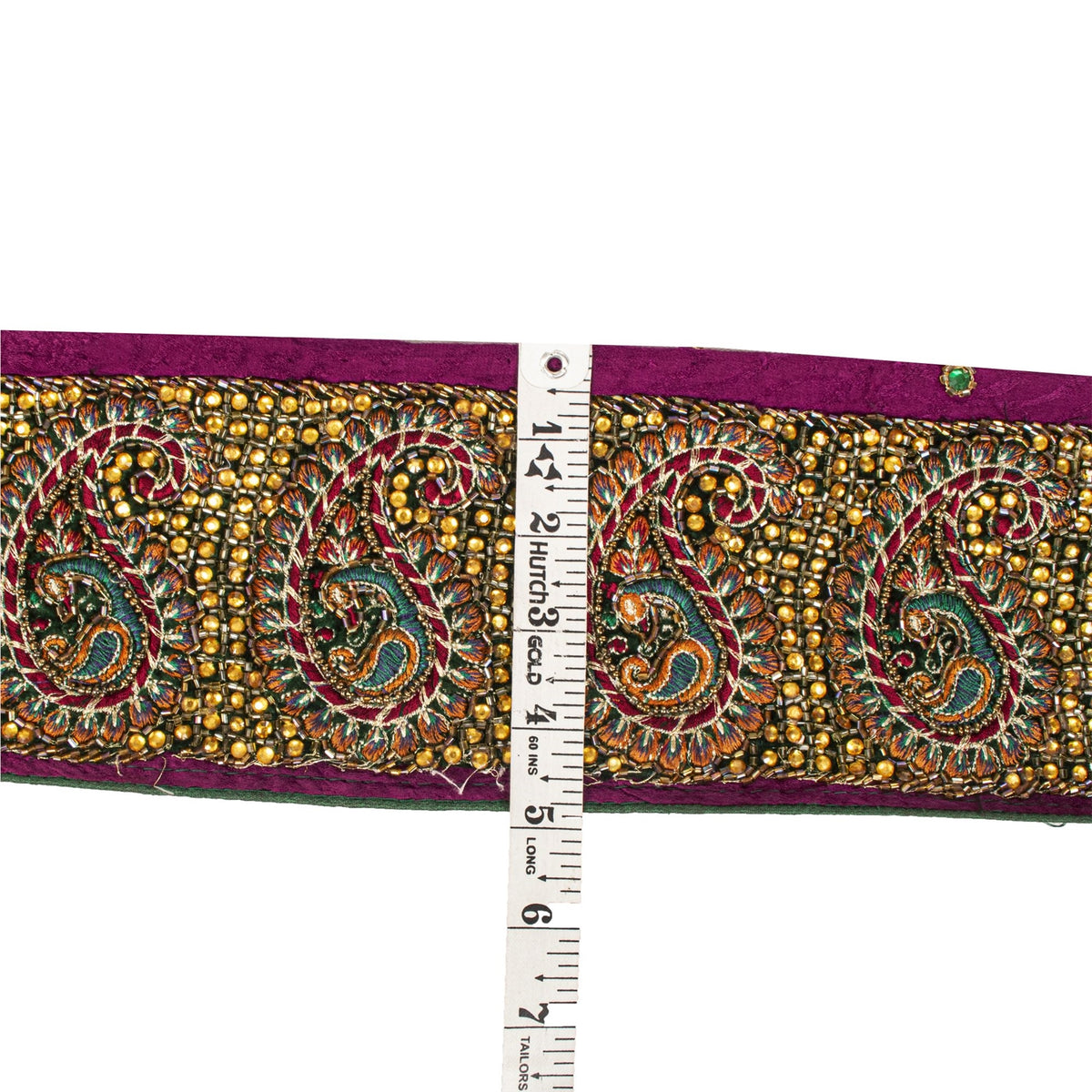 Sanskriti Vintage Hand Embroidered Heavy 1 Yd Sari Border Pure Silk Purple Lace