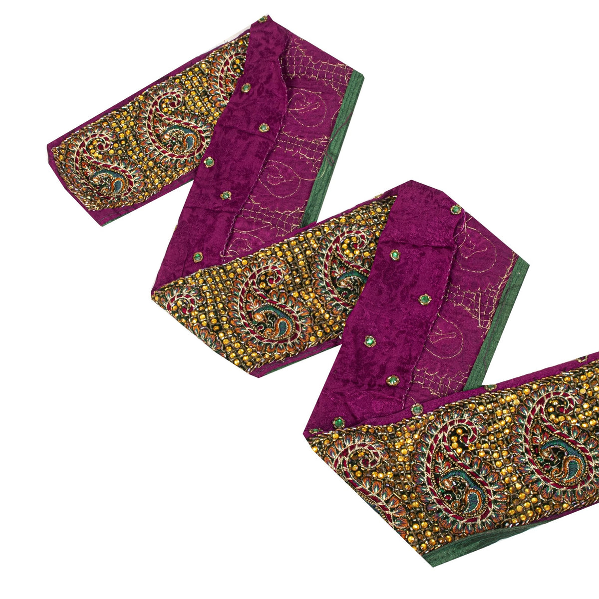 Sanskriti Vintage Hand Embroidered Heavy 1 Yd Sari Border Pure Silk Purple Lace