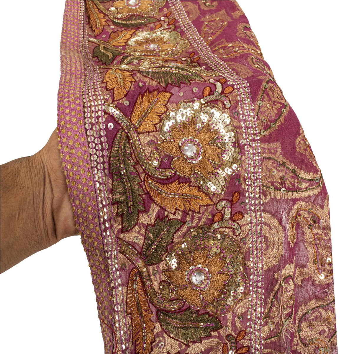 Sanskriti Vintage Hand Beaded Heavy 1 Yd Sari Border Art Silk Purple Craft Lace