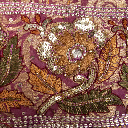 Sanskriti Vintage Hand Beaded Heavy 1 Yd Sari Border Art Silk Purple Craft Lace