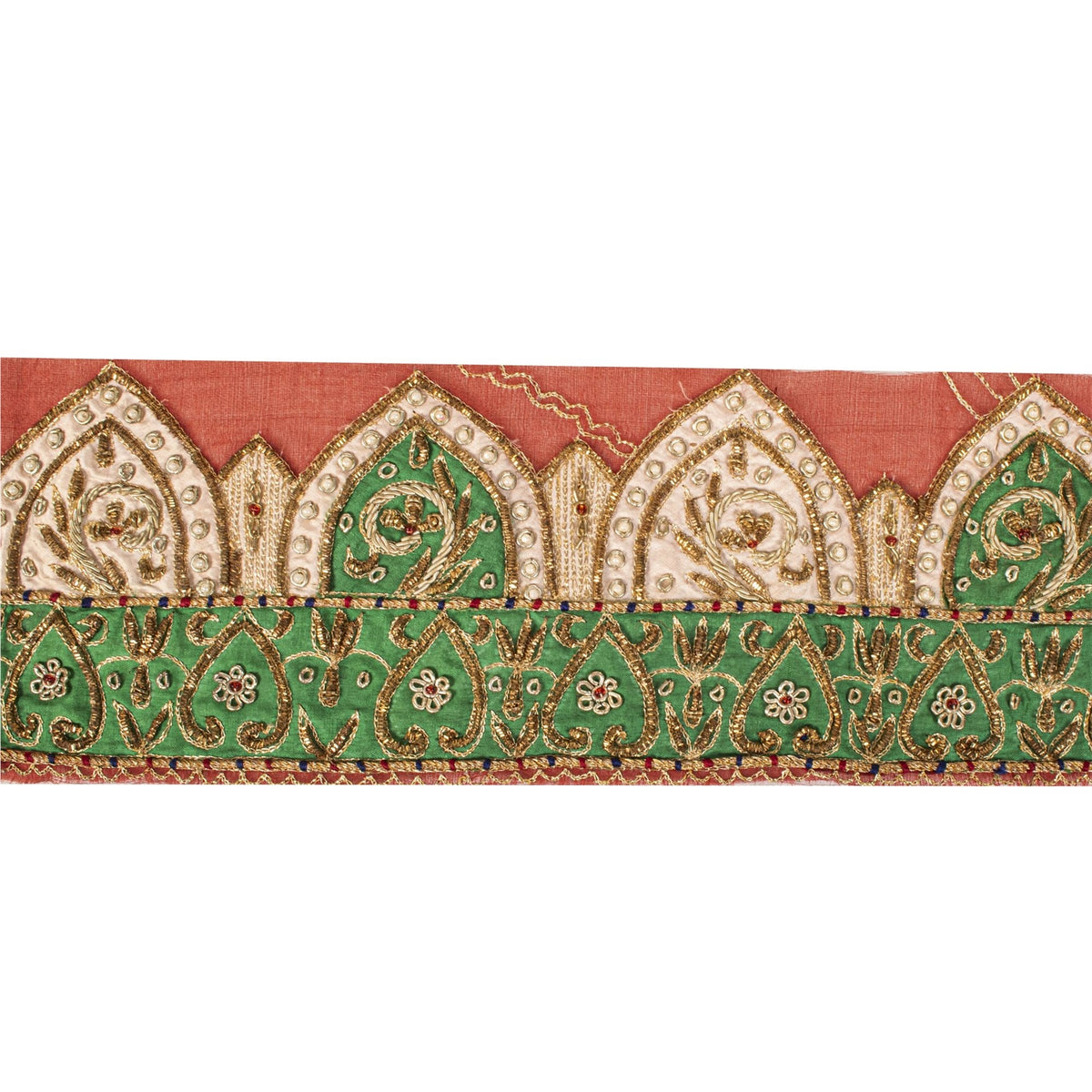 Sanskriti Vintage Hand Embroidered Heavy 1 Yd Sari Border Cotton Silk Pink Lace