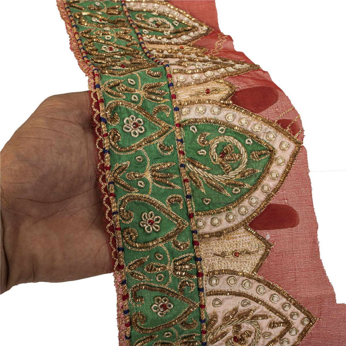 Sanskriti Vintage Hand Embroidered Heavy 1 Yd Sari Border Cotton Silk Pink Lace