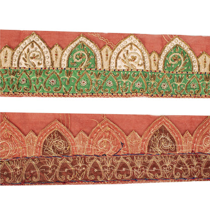 Sanskriti Vintage Hand Embroidered Heavy 1 Yd Sari Border Cotton Silk Pink Lace