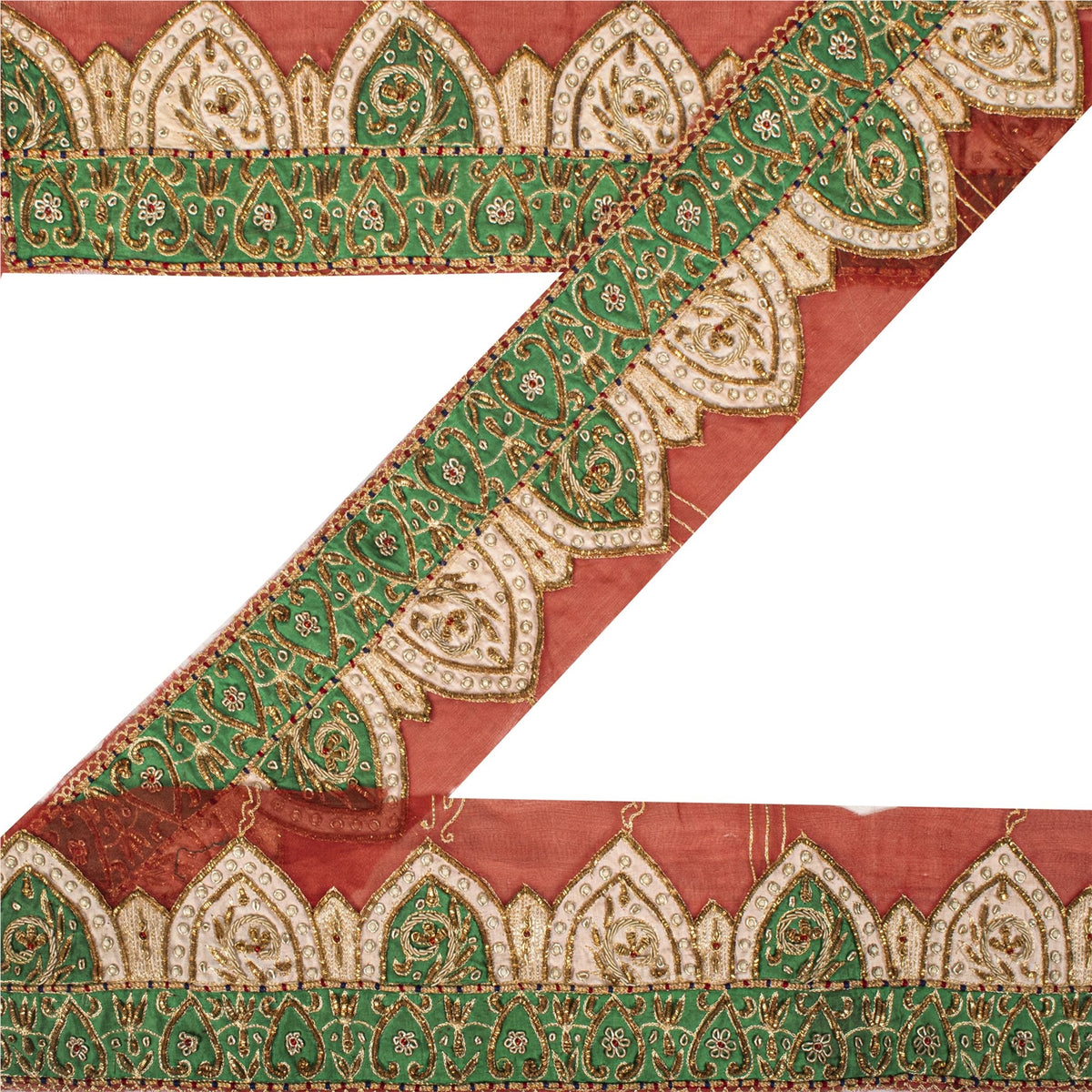 Sanskriti Vintage Hand Embroidered Heavy 1 Yd Sari Border Cotton Silk Pink Lace