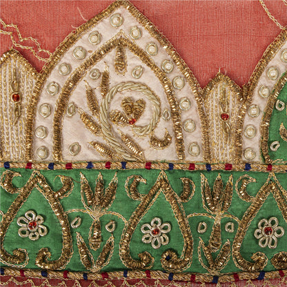 Sanskriti Vintage Hand Embroidered Heavy 1 Yd Sari Border Cotton Silk Pink Lace