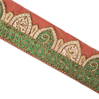 Sanskriti Vintage Hand Embroidered Heavy 1 Yd Sari Border Cotton Silk Pink Lace