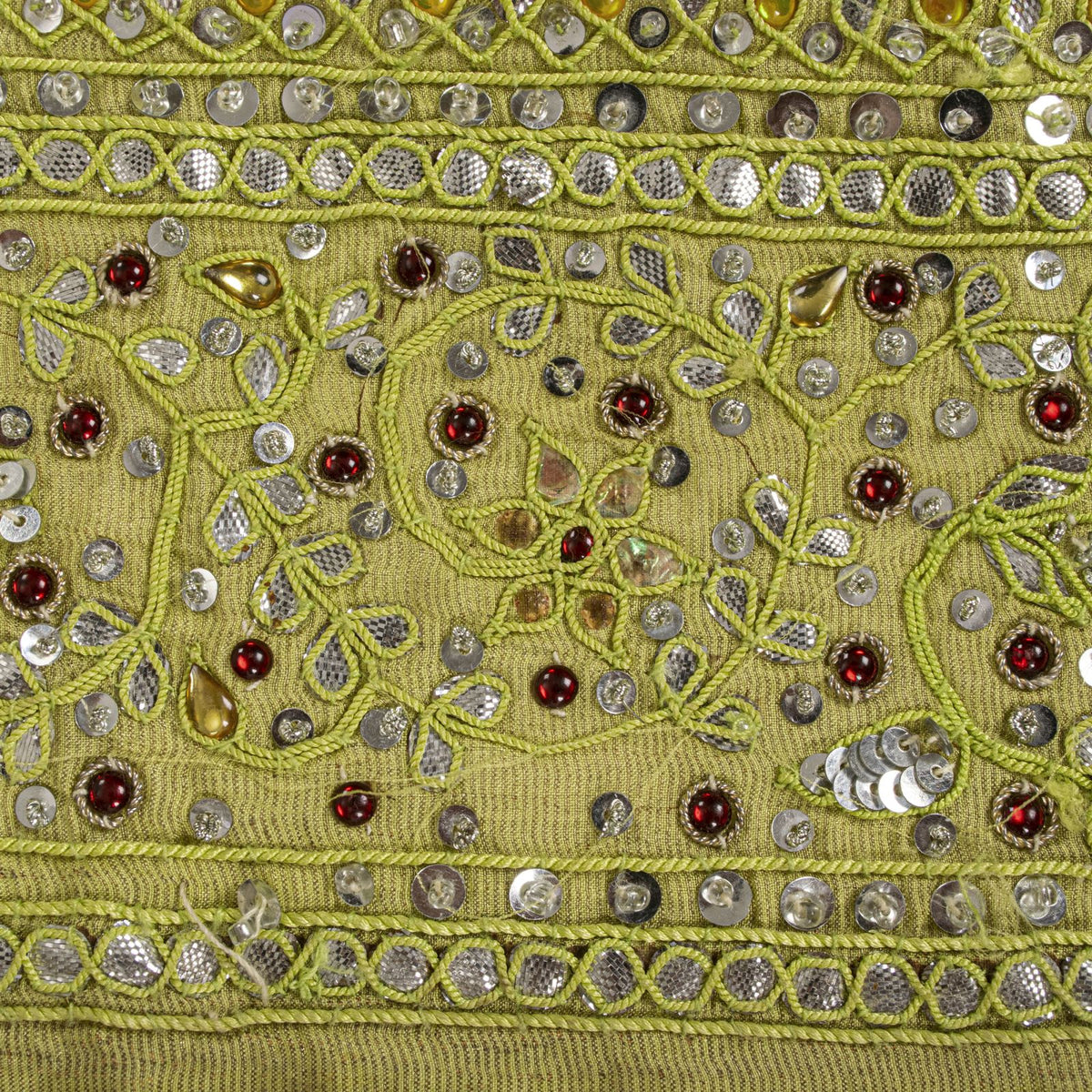 Sanskriti Vintage Hand Embroidered Heavy 1 Yard Sari Border Silk Green Trim Lace