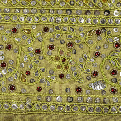 Sanskriti Vintage Hand Embroidered Heavy 1 Yard Sari Border Silk Green Trim Lace