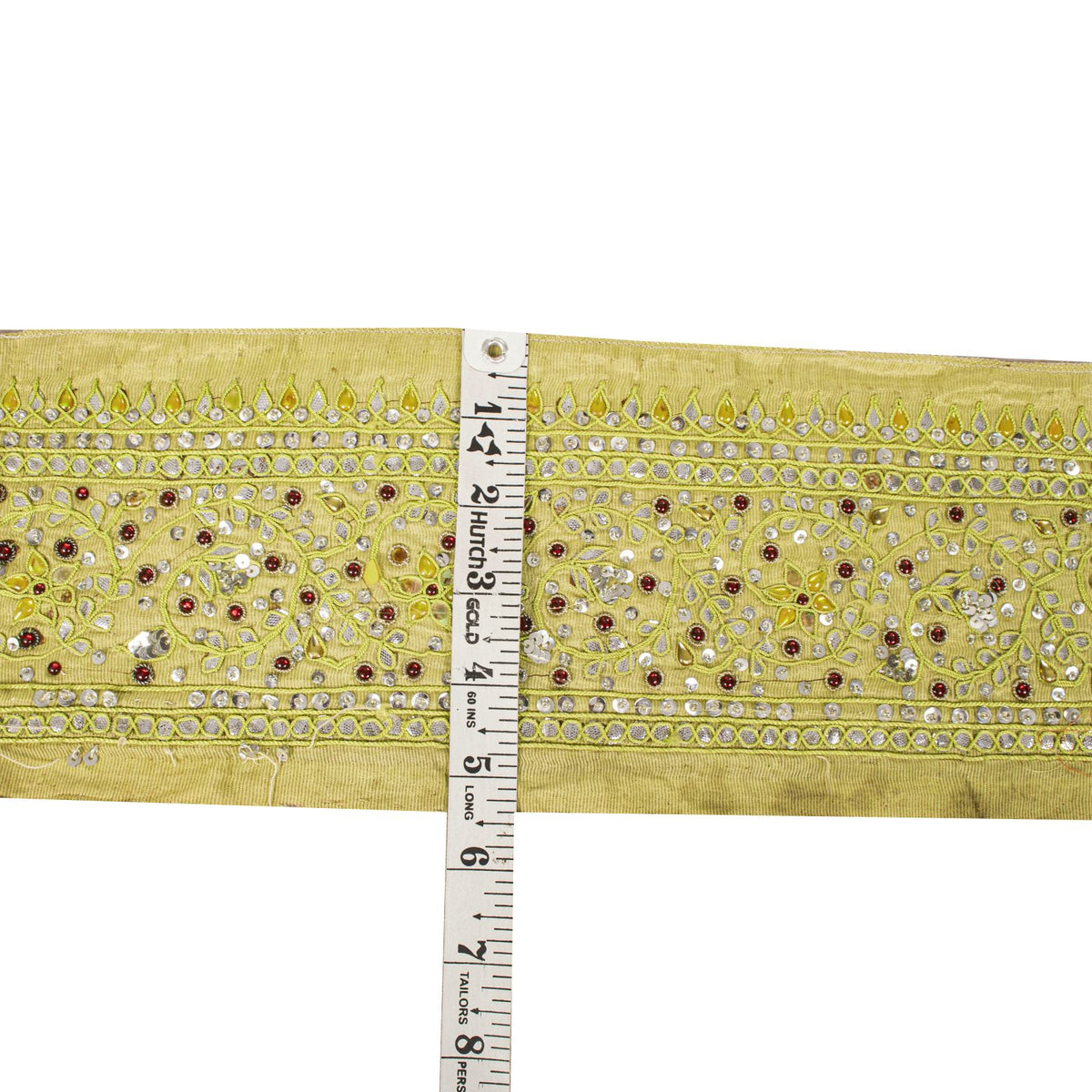 Sanskriti Vintage Hand Embroidered Heavy 1 Yard Sari Border Silk Green Trim Lace