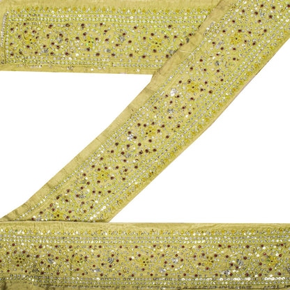 Sanskriti Vintage Hand Embroidered Heavy 1 Yard Sari Border Silk Green Trim Lace