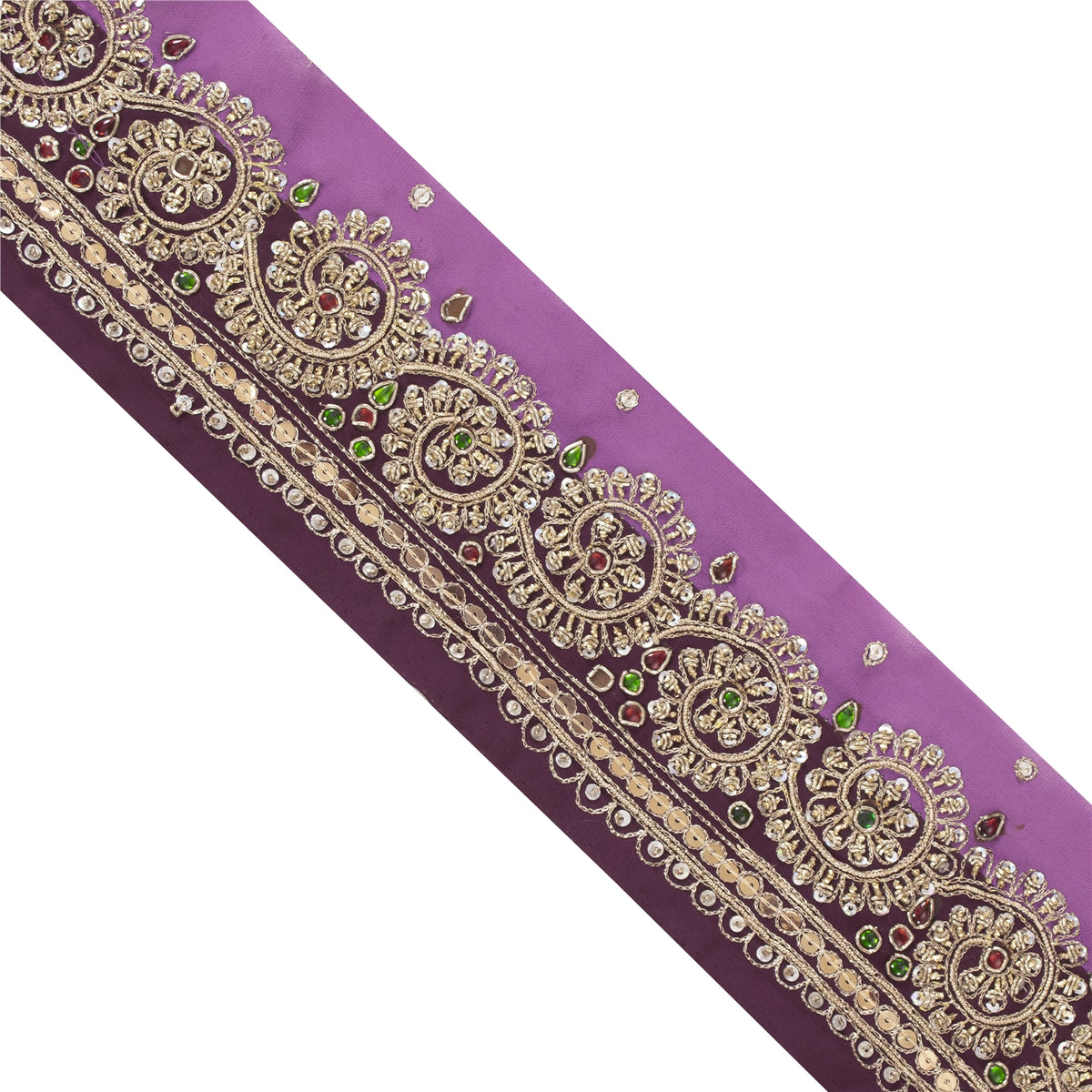 Sanskriti Vintage Hand Embroidery Georgette Heavy Sari Border 1 Yard Purple Lace