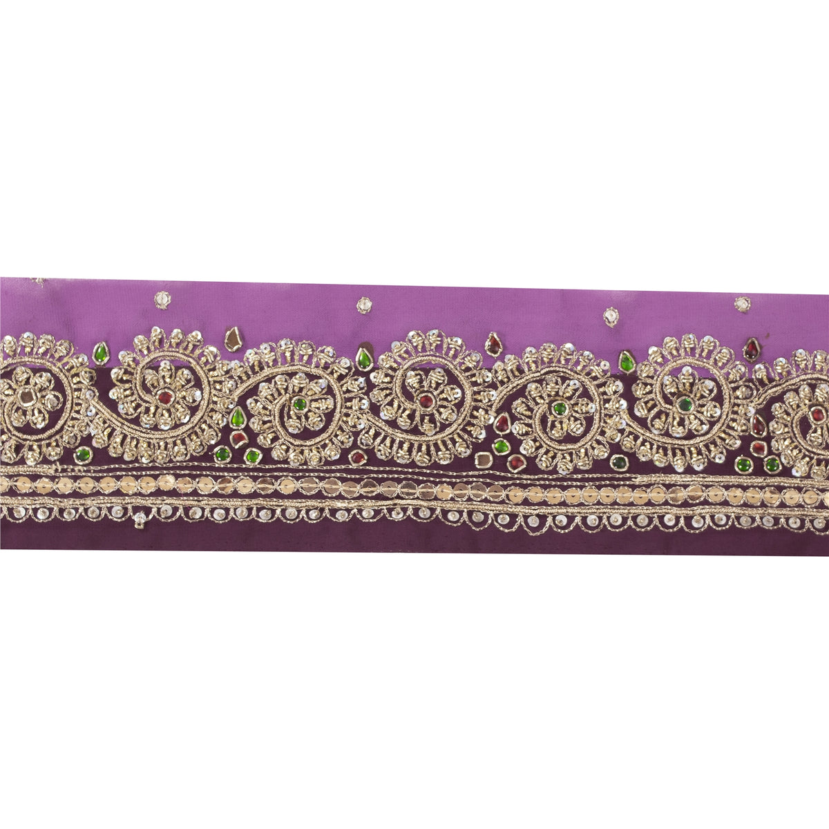 Sanskriti Vintage Hand Embroidery Georgette Heavy Sari Border 1 Yard Purple Lace