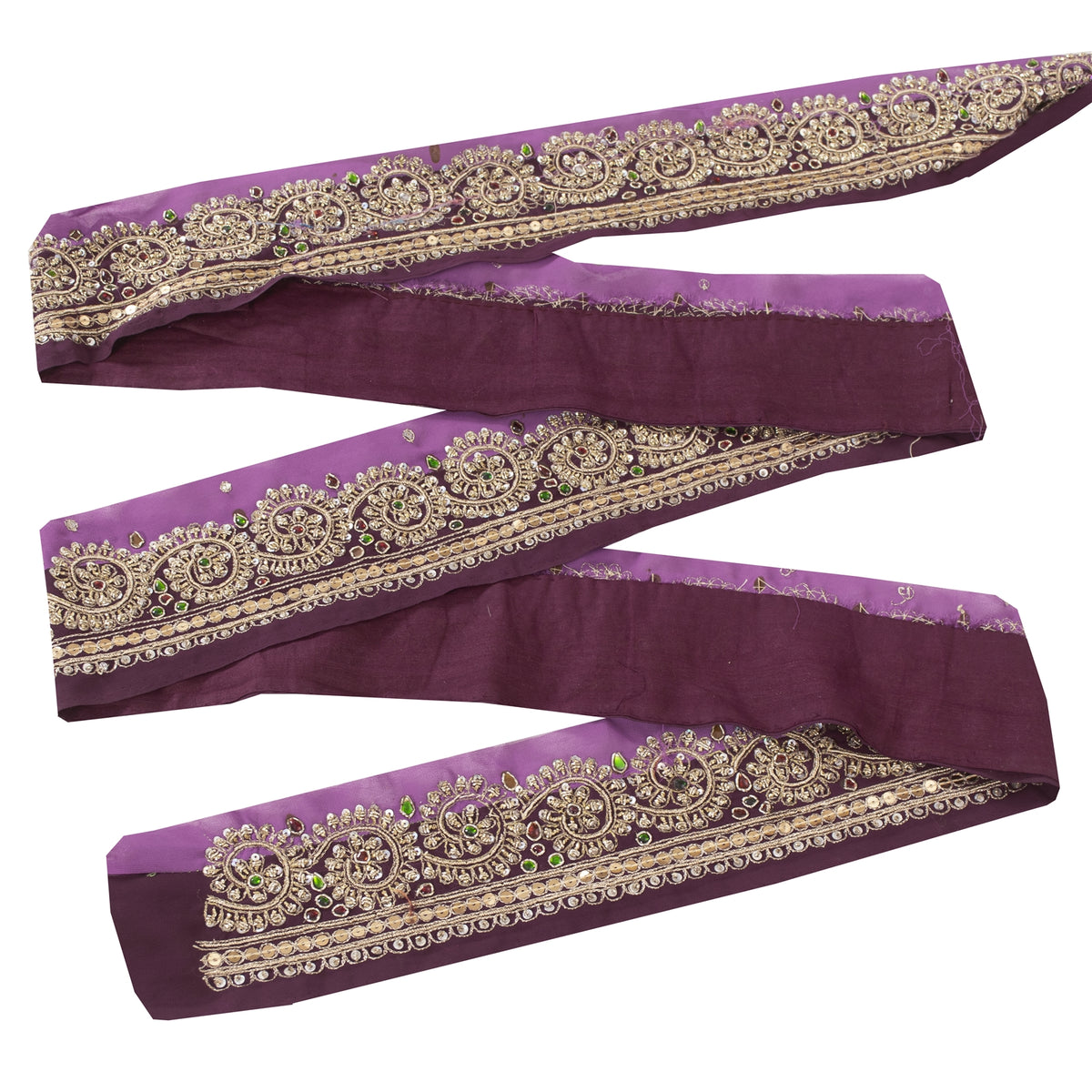 Sanskriti Vintage Hand Embroidery Georgette Heavy Sari Border 1 Yard Purple Lace