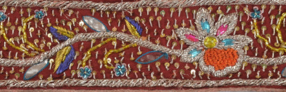 Sanskriti Vintage Hand Embroidery Pure Crepe Heavy Sari Border 1 Yd 2.5"W Maroon