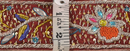 Sanskriti Vintage Hand Embroidery Pure Crepe Heavy Sari Border 1 Yd 2.5"W Maroon