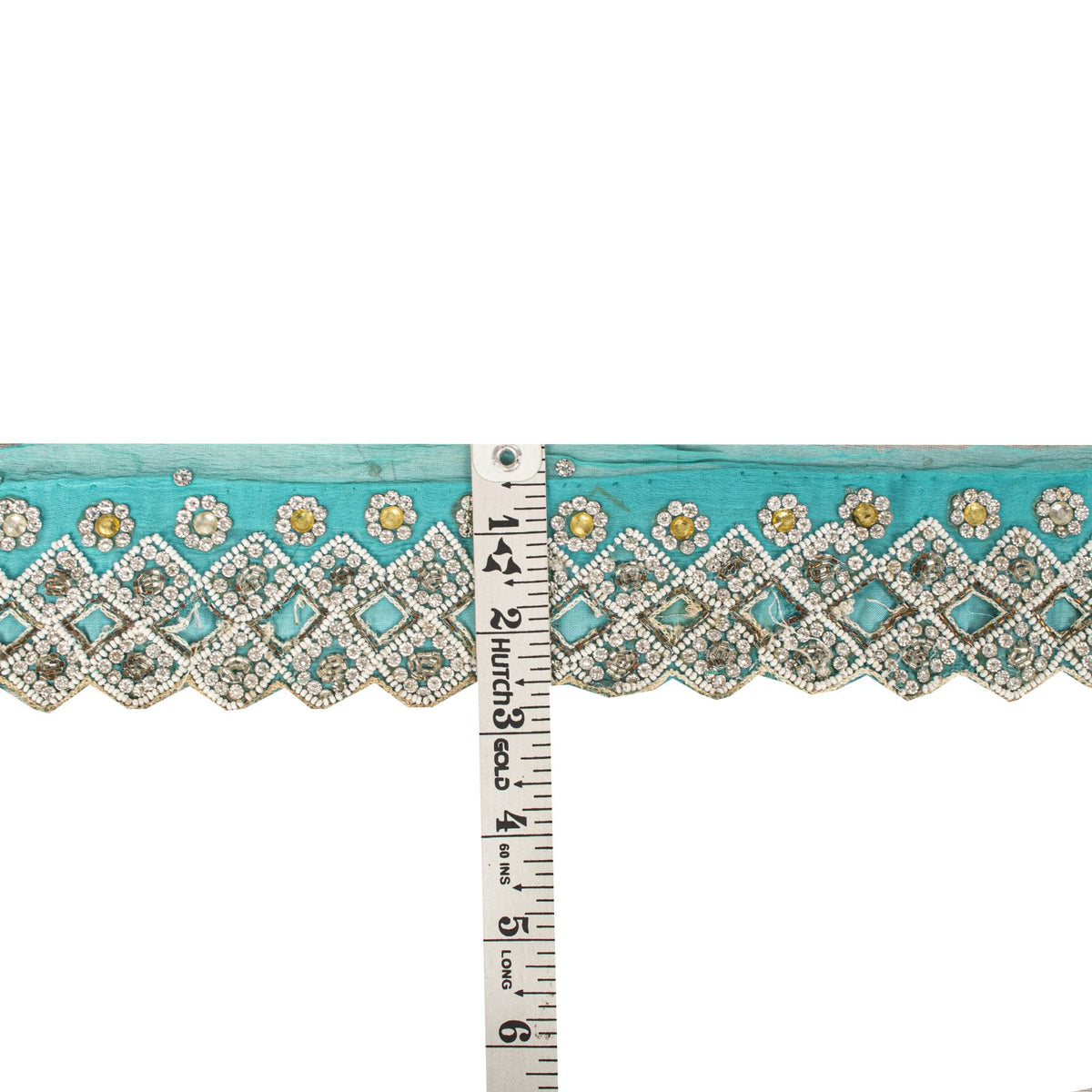 Sanskriti Vintage Hand Bead Pure Chiffon 1 Yd 2.5"W Sari Border Blue Craft Lace
