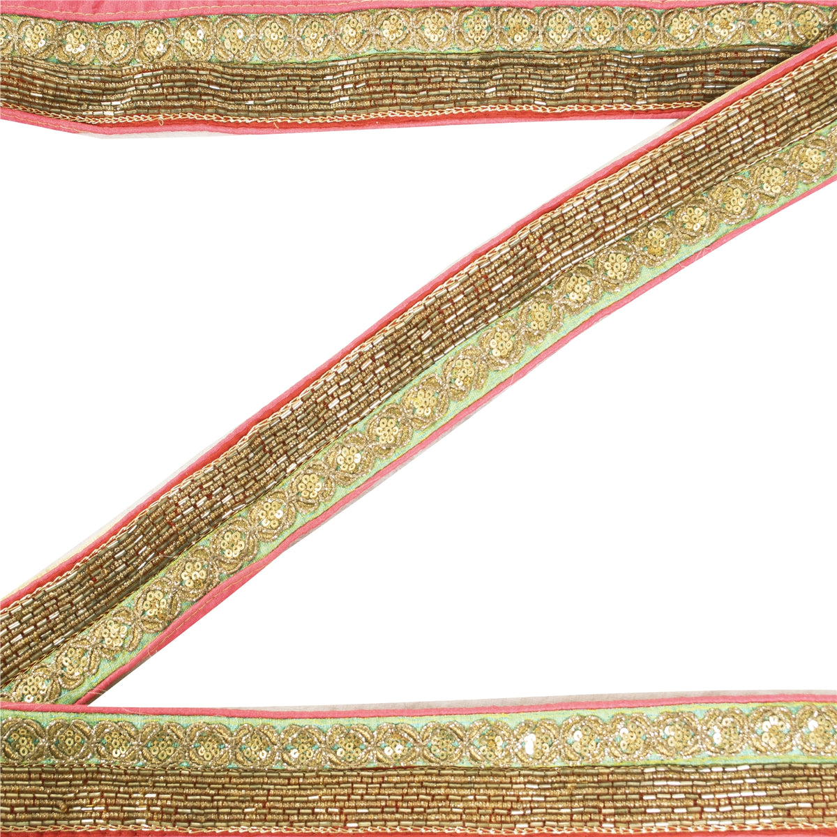 Sanskriti Vintage Hand Embroidered Art Silk Heavy Sari Border 1 Yard Red Lace