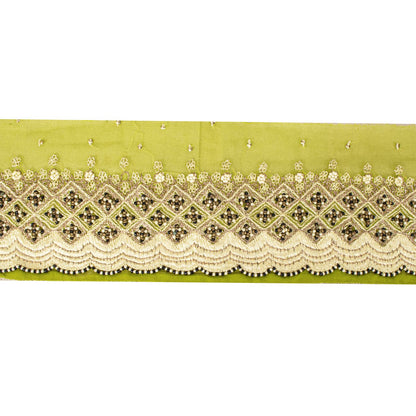 Sanskriti Vintage Hand Embroidered Heavy 1 Yard Sari Border Georgette Green Lace