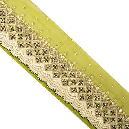 Sanskriti Vintage Hand Embroidered Heavy 1 Yard Sari Border Georgette Green Lace